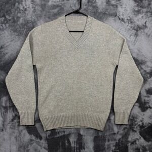 V-Neck Sweater Mens Large Grey Heathered Knit Pullover Long Sleeve